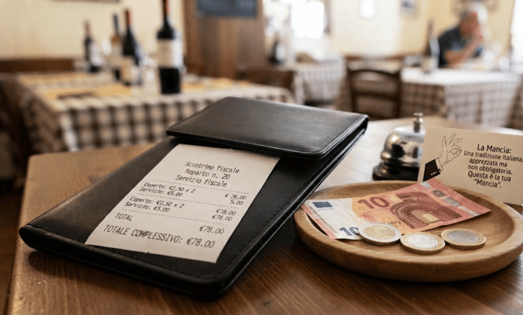 Guía visual para entender el coperto y cómo dejar propina en Italia en los restaurantes.