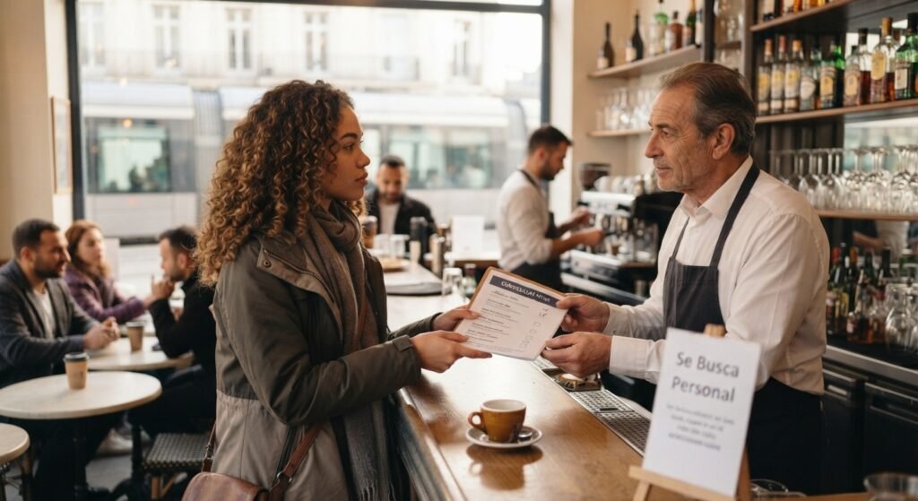 Mujer entregando cv para conseguir trabajar en Italia